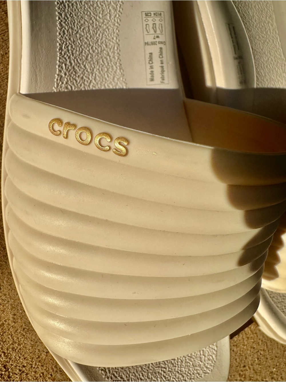CROCS Ribbed Slide Sandals in Cream White - Picture 3 of 8